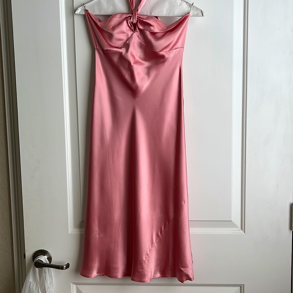 Laundry pink silk satin halter dress